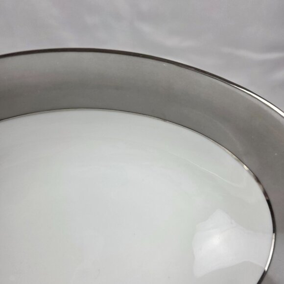 Sango Plantina Oval Serving Bowl 10 Inch White with Gray Band & Platinum Trim - Picture 5 of 11